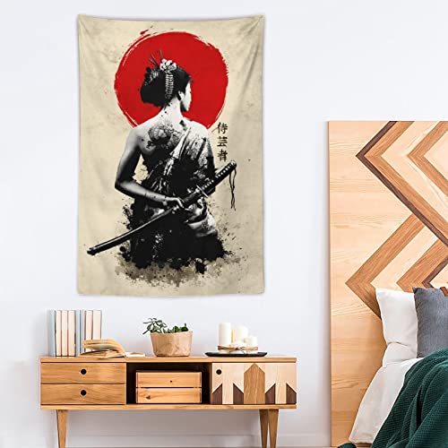 Jokimal Japanese Woman Geisha Samurai Tapestry Poster Wall Wall Art Wall Decor Apartment Home Dorm Wall Decorations For Living Room Bedroom Tapestries 40"X60" #TOP4