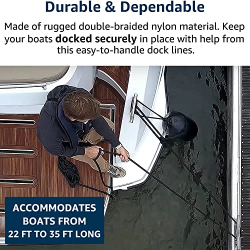 Image of J-FM TWNTHSD 4 Pack 1 /2 inch x 20' Double Braided Nylon Boat Dock Lines, Pre-spliced with a 12 inch Loop, Easy to Handle Marine-Grade Dock Lines
