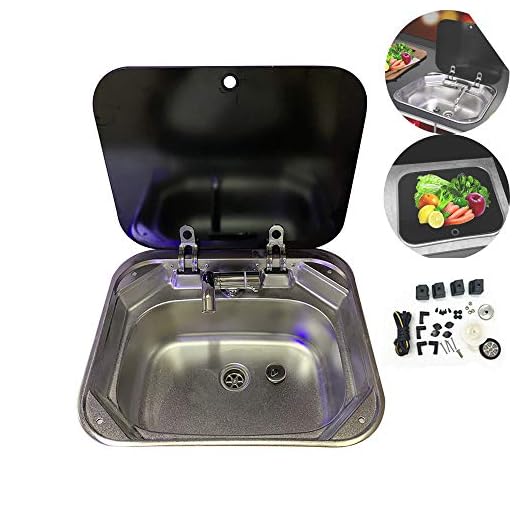 Rv Fregadero Camper Fregadero con Tapa con Grifo Oculto Plegable para Autocaravanas, Remolques de Viaje, Autocaravanas