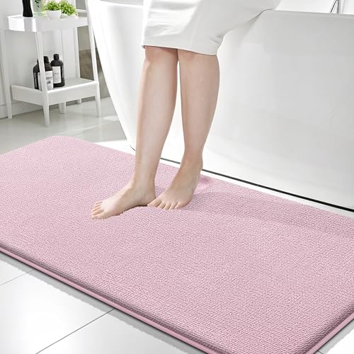 Image of OLANLY Thick Memory Foam Bathroom Runner Rugs 59x24, Extra Soft Absorbent Long Bath Rug, Quick Dry, Non-Slip, Machine Washable Bath Mat for Bathroom, Tub and Shower, Home Decor Accessories, Dusty Rose