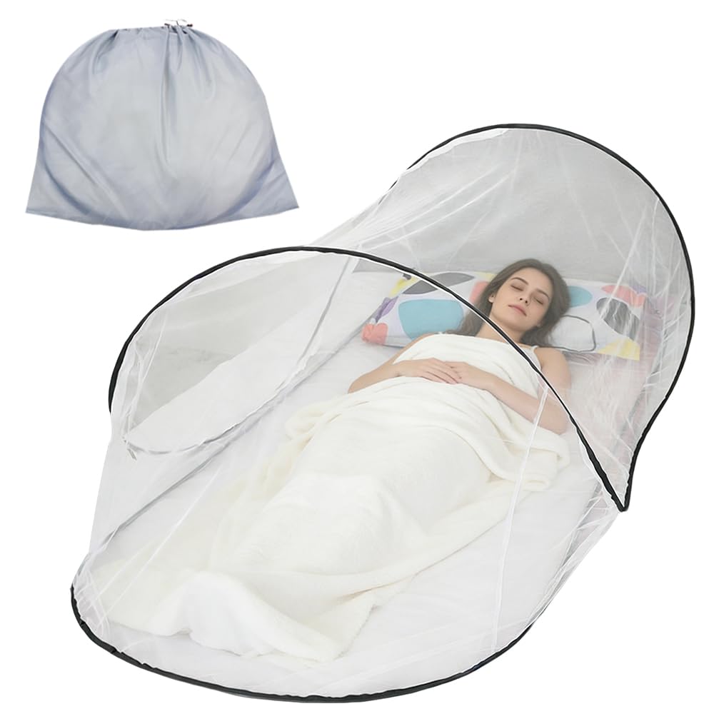 Nzkeuf Pop up Mosquito Net, Foldable Mosquito Net, Single Person Large Space Portable Camping Tent without Installation for Home, Dormitory, Travel, Camping