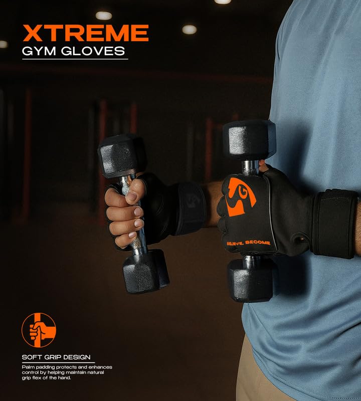 Image of SG Xtreme Gym Gloves for Men & Women | Premium Leather Palm, Half Finger Workout Gloves, Wrist Wrap, Soft Grip, Breathable & Durable | Weightlifting, Bodybuilding & Fitness