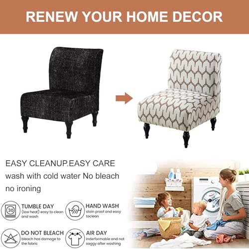 Image of Eco-Ancheng Armless Chair Slipcover Removable Armless Accent Chairs Covers Washable Armless Slipper Chair Slipcover Printed Armless Chair Furniture Protector Covers for Living Dining Room Hotel