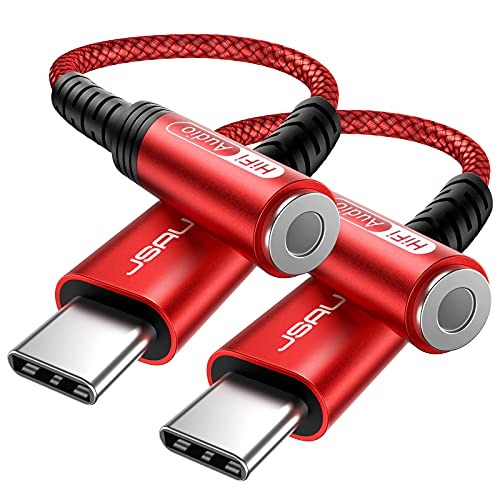 Image of JSAUX 2-Pack USB Type C to 3.5mm Female Headphone Jack Adapter, USB C to Aux Audio Dongle Cable Cord Compatible with iPhone 17 Pro Max /16 Pro /15 Plus /15, Samsung Galaxy S23 /S22, iPad Pro, Pixel - Red