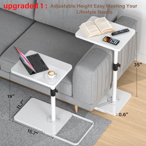 Image of C Table End Table Adjustable Height, 360Swivel TV Tray Table, Upgraded Metal and Wooden Base to Prevent Slipping, Couch Armrest Tables Snack Tables for Laptop Sofa Bed Dinner or Small Space (white)