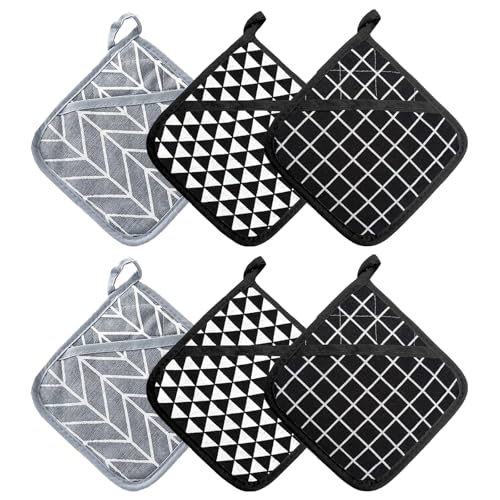 6 Stück Topflappen, Hitzebeständige Set, 18 x 18 cm Quadratischer Topflappen Aus Baumwolle Waschbar Küchenhelfer für Kochen und Backen