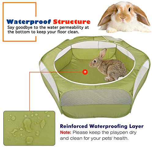 Vavopaw Small Animals Playpen, Waterproof Breathable Indoor Pet Cage Tent With Zipper Cover, Portable Outdoor Exercise Yard Fence For Kitten Hamster Bunny Squirrel Guinea Pig Hedgehog, Avocado Green #TOP3