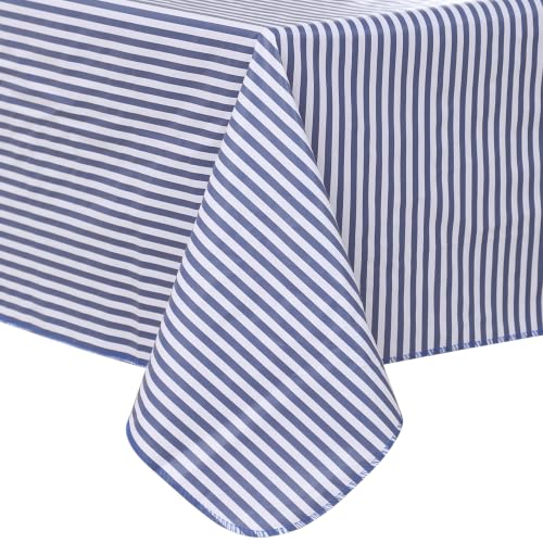 Image of Walrus Heavy Duty Vinyl Tablecloth with Flannel Backing Waterproof Oil-Proof Plastic Table Cloth Stain-Resistant Wipeable Table Cover for Indoor and Outdoor (Blue Striped,52x70 Inch)
