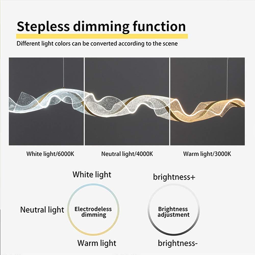 Lampada a Sospensione LED Modern Wave, lampadario lineare in Acrilico, apparecchio di Illuminazione a soffitto con Luce a Nastro dimmerabile per Isola Cucina, Tavolo da Pranzo e uf
