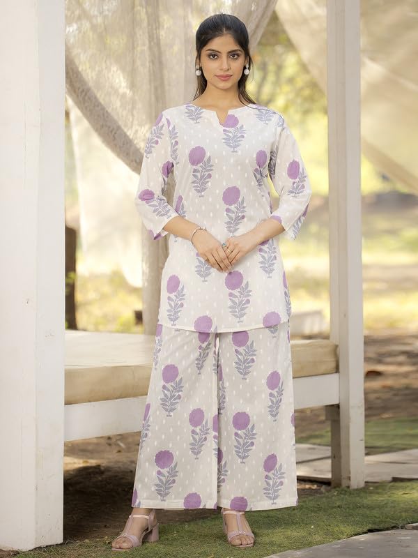 Image of Pinkmint Women's Pure Cotton Co Ord Set l Kurta Sets for Women |Kurta Sets| Printed Kurta with Pant l Stylish Pocket & 3 /4 Sleeve Women Co-ord Set (Avaiable in Plus size)