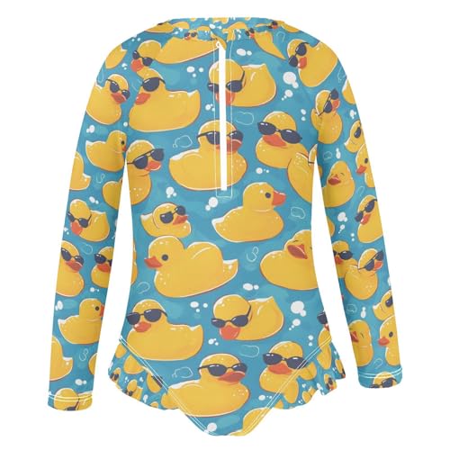 ALAZA Duck Blue Yellow Girls One Piece Swimsuit Long Sleeve Rash Guard Swimsuits UV 50+ Swimwear Zipper2
