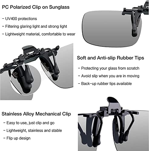 MOTTDAM Polarized Lens, Unisex Polarized Frameless Rectangle Lens Flip Up Clip on Prescription Sunglasses Eyeglass, 2-Piece clip on glasses + Night Vision Glasses - Black