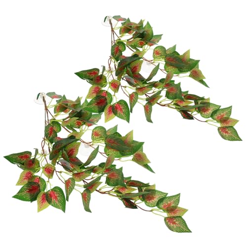 HOUDERCO Reptile Tank Decor 2 Pack of Durable Faux Plants for Lizard Hammocks Vines