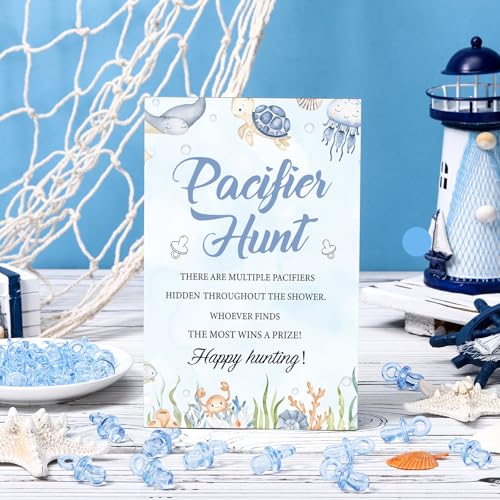 Image of Thyle 51 Pcs Under The Sea Pacifier Hunt Baby Shower Games Include Hunt Sign and 50 Acrylic Pacifiers for Ocean Animal Baby Shower Game Decoration Sets Gender Reveal Newborn Announcement Party Decor