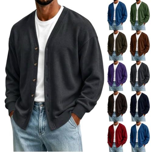 fartey Mens Cardigan V Neck Button Up Outwear Long Sleeve Ribbed Knit Coat - image 1