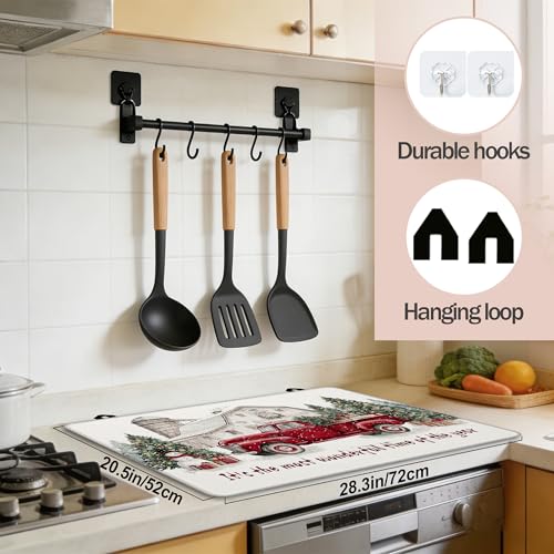 Image of Christmas Red Truck Stove Top Covers Pad 28 x 20 inches Dish Drying Mat Coffee Bar Mats Kitchen Decor Absorbent Pad Fit Coffee Maker Machine Dish Drying