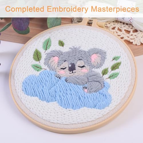 Image of REEWISLY Punch Needle Embroidery Starter Kits for Beginners Flower and Grass Patterns.3Ps Embroidery Hoops,Color Threads,Instructions and Needles,DIY Adults Embroidery, Video Teaching