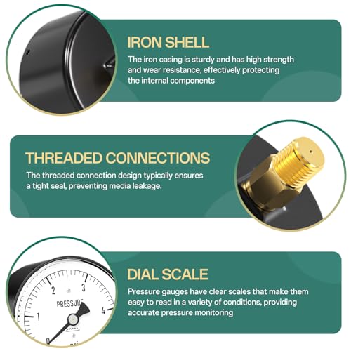 Image of 0-5PSI Diaphragm Type Capsule Low Pressure Gauge 2-1 /3 inch Dial Size, 1 /4 inch NPT Back Mount, Adjustable Water Column Gauge, for Pressure Testing with Air, Gas, Water, and Other Liquids