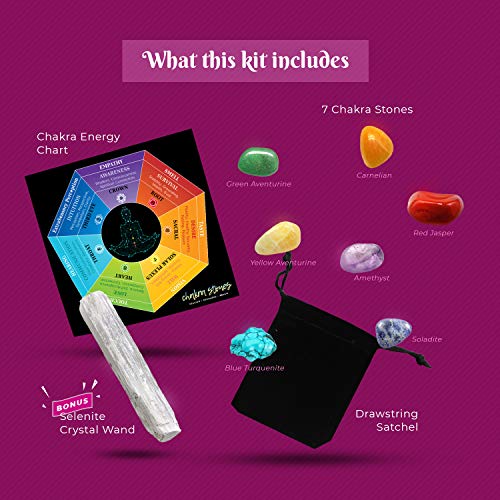 High-Grade Chakra Stone Healing Crystal Set For Healing And Recharging – Tumbled Meditation And Worry Stone Kit – Chakra Balance Kit With 7 Reiki Stones – Selenite Wand And Energy Chart Included #TOP1