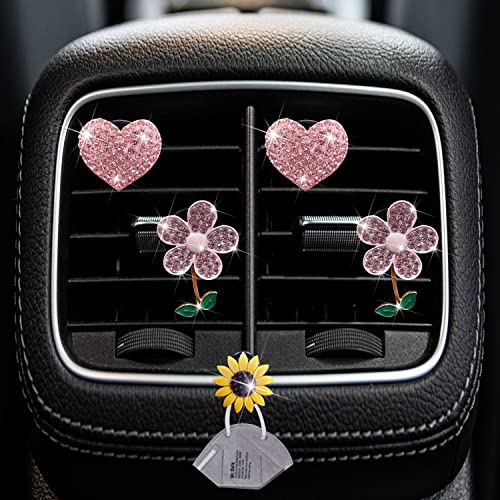 Image of Bling Pink Daisy Car Air Fresheners with 4 Heart Vents Clips for Women's Carr deco + Mask Hook