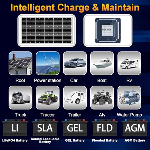Image of SOLPERK 100W Solar Battery Charger Solar Battery Maintainer + Smart 10A MPPT Charge Controlle, Solar Panel Kit for Car RV Boat Motorcycle，12V Waterproof Solar Panel Charger Trickle Charging