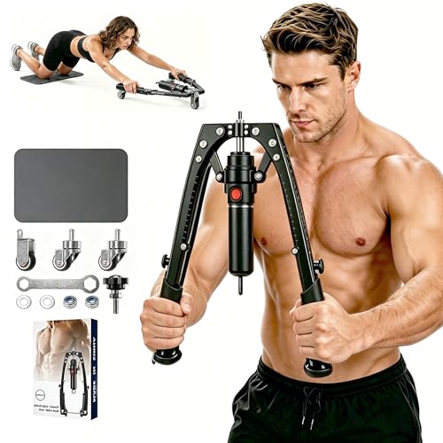 Cokhurs Training Twister Arm Trainer, 3 in 1 Hydraulic Power Chest Workout Equipment with Ab Roller Wheels and Hooks, 22-440lbs for Men Women, Home Gym Equipment for Full Body Strength Training