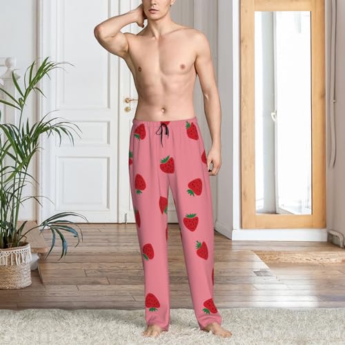 Sweet Strawberry Pink Mens Pj Pants,Soft Men Lounge Pants,Mens Pajama Pants Bottoms,Sleep Pants For Men2