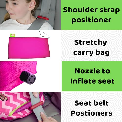 Image of bubblebum Inflatable Backless Booster Car Seat, Portable Travel Booster Seat, Booster Seats for Cars 40-100 lbs, Kids & Child 4-10 years old - Pink | Kids 40-100 lbs, Backless Travel Booster, Lightweight and Portable, Fits 3 Across, Ages 4-11