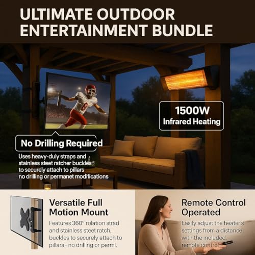 ZeboZap Outdoor TV Mount & Patio Heater Bundle – No-Drill Full Motion Mount for 19”-50” TVs & Infrared Electric Heater with Remote | Weatherproof | Fits Gazebos, Patios, Pergolas - Image 3