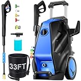 MAX 5000 PSI 4GPM Pressure Cleaner, 33FT Hose 500ML Soap Bottle Professional Power Cleaner with 5 QC Nozzles, Commercial Plug Powered Pressure Cleaner for Home Floor Car Yard, Blue, 19LB