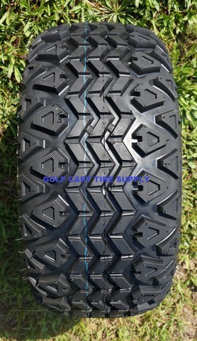 10\" Vampire Gloss Black Golf Cart Wheels and 20x10-10\" DOT All Terrain Tires - Set of 4
