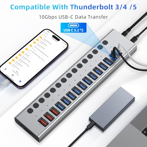 Image of VANGREE Powered USB Hub 10Gbps, 17 Ports USB 3.2 Hub, 96W Power Adapter