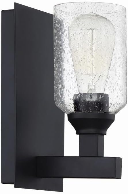 Craftmade 53161-FB Chicago Clear Seeded Glass Wall Sconce, 1-Light 100 Watt, 10"H x 5"W, Flat Black