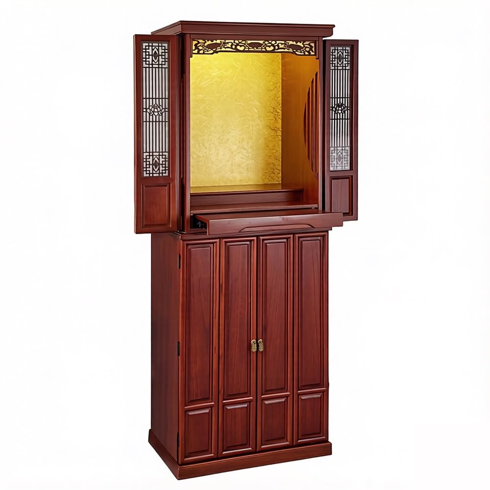 Cenz-888 buddha statue display table Folding - Door Shrine Cabinet, Altar Table with Storage(Red)