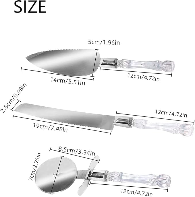 7Seas Stainless Steel Cake Cutting,Pie Serving&Pizza Cutter Roller Knife with Transparent Crystal Handle| Home&Travel Use Knife Set|Birthday,Wedding&Anniversary Celebration Luxury Cake Cutting Tools 1