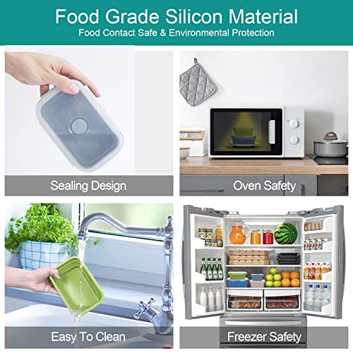 Ykunir Set Of 4 Collapsible Silicone Food Storage Containers With Lids, Stackable Meal Prep Lunch Box Container,Flat Stacks Travel Food Containers -Microwave, Freezer,Dishwasher Safe, Bpa Free #TOP2