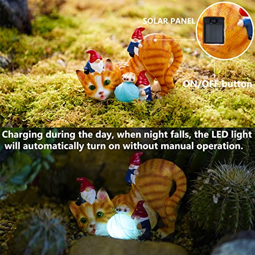FLJZCZM Cat Solar Garden Gnome Statue Figurines - Cat Lawn Ornament with Solar Lights Gnome for Indoor Outdoor Patio Yard Decorations (Yellow)