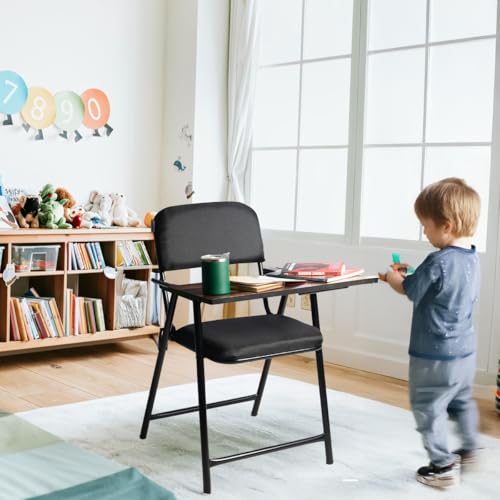 Image of KOORSI & COMPANY. Metal Folding Study Chair with Writing Pad and Cushion with 6 Month Limited Warranty Ergonomic Compact Reading Chair for Students /Adults (Black)