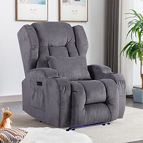 Electric Power Recliner Chair With Massage And Heat For Elderly/Adult, Fabric Home Theater Massage Sofa Chairs With Heat, Remote Control, 3 Positions, Cup Holders, Side Pockets And Usb Ports(No Lift) #TOP4
