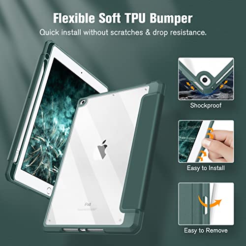 FINTIE Hybrid Case for iPad 6th/5th Gen (2018-2017) and iPad Air 2/Air 1 (2014-2013) - 9.7 Inch Shockproof Hard Shell Clear Cover with Pencil Holder, Midnight Green - Image 4