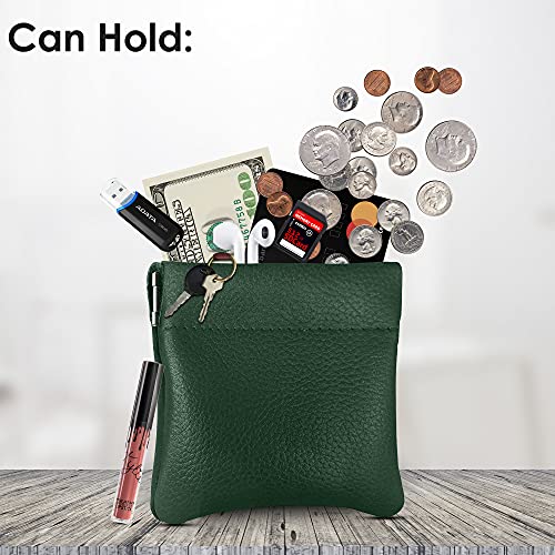 Image of Nabob Leather Genuine Leather Squeeze Coin Purse, Coin Pouch Made IN U.S.A. Change Holder For Men /Woman Size 3.5 X 3.5 (Green)