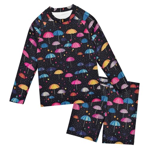 Umbrella Color Colorful Baby Boys' Toddler Long Sleeved Rashguard Swim Bathing Suit Set B0402433
