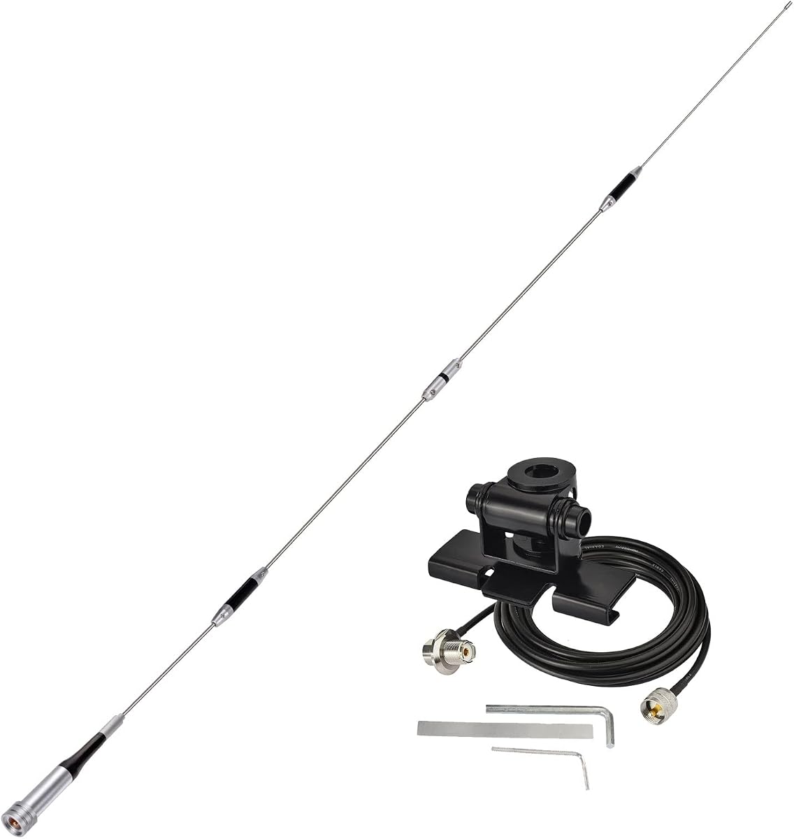 Bingfu High Gain 62inch Mobile Ham Radio Antenna VHF UHF Dual Band | 144 430MHz Lip Mount Anti-Rust Antennas PL259 Male 16.5Ft RG58 Cable for Vehicle Car Truck Amateur Two Way Radio