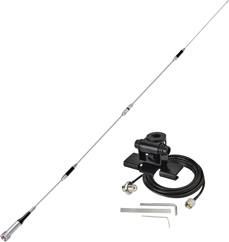 Bingfu High Gain 62inch Mobile Ham Radio Antenna VHF UHF Dual Band | 144 430MHz Lip Mount Anti-Rust Antennas PL259 Male 16.5Ft RG58 Cable for Vehicle Car Truck Amateur Two Way Radio