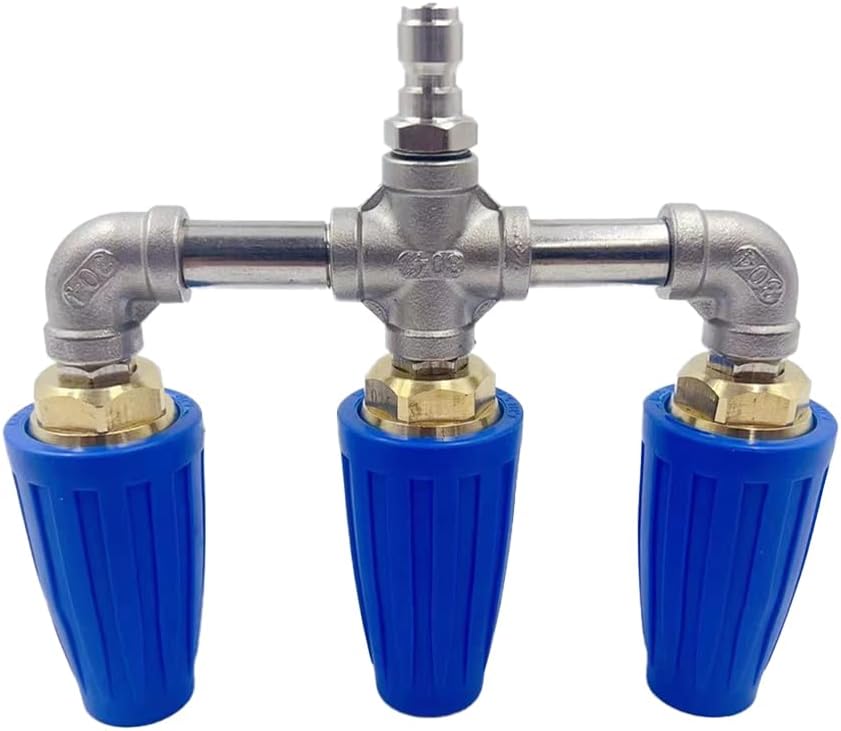 Triple Turbo Nozzle Pressure Washer, 3-in-1 Turbo Nozzle Pressure Washer, Turbo Nozzle with 1/4" Quick Connect Turbo Pressure Washer Nozzle 4000 PSI 360° Rotating Nozzlezle (Blue (Triple Head))