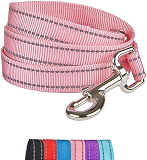 YUDOTE Strong Nylon Dog Lead,Reflective Dog Leash with Soft Comfy Padded Loop Handle,Handy D Ring and Buckle for Daily Walking with Medium Dogs,Pink