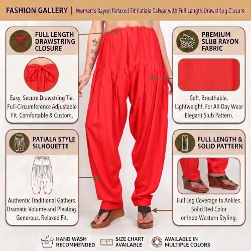 Image of FASHION GALLERY Women's Rayon Relaxed Fit Patiala Salwar with Full Length Drawstring Closure Type and Flexible Waist | Patiala Pant for Woman Free Size Fit Upto XXL