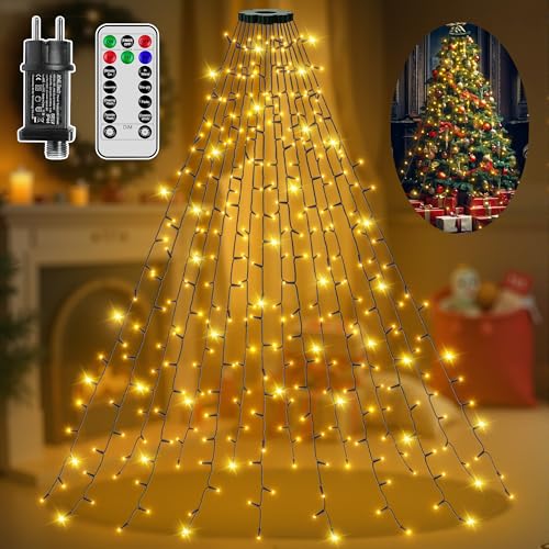 Hopexy Lichterkette Weihnachtsbaum mit Ring, 4m 16 Stränge 400 LED...