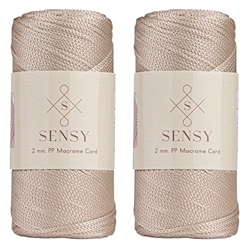Sensy Premium 2 Pack of 2mm 251 Yards Polyester Rope 100% Polypropylene Cord Macrame Cord 2mm Crochet Bag Cord Macrame Rope Crochet Thread Gift for Knitter (Latte)