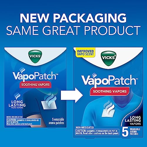 Image of Vicks VapoPatch, Wearable Mess-Free Aroma Patch, Soothing & Comforting Non-Medicated Vicks Vapors, for Adults & Children Ages 6+, 5ct (24 Pack)